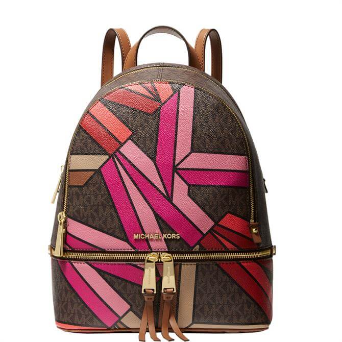 Michael Michael Kors Rhea Medium Brown Multi Graphic Logo Backpack